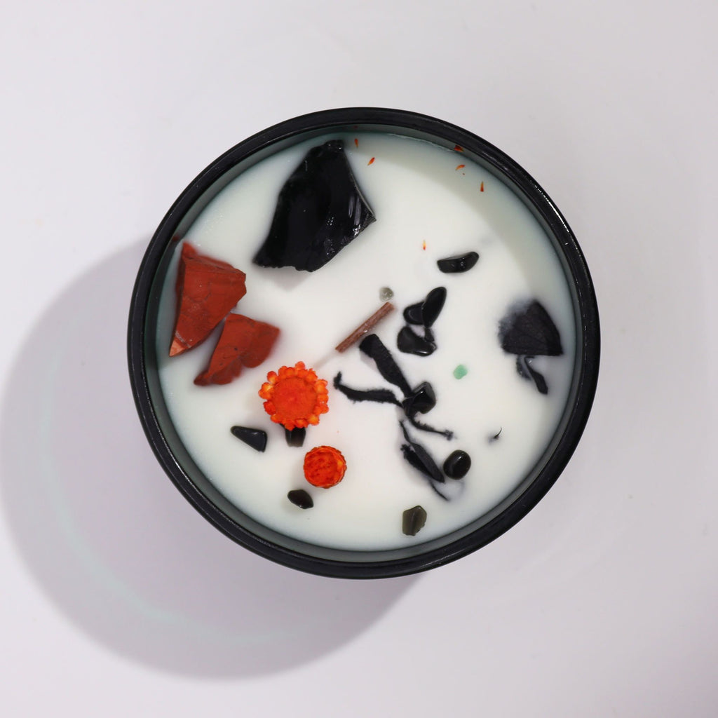 Decorative Crystal Candle with Red Jasper and Dried Flowers