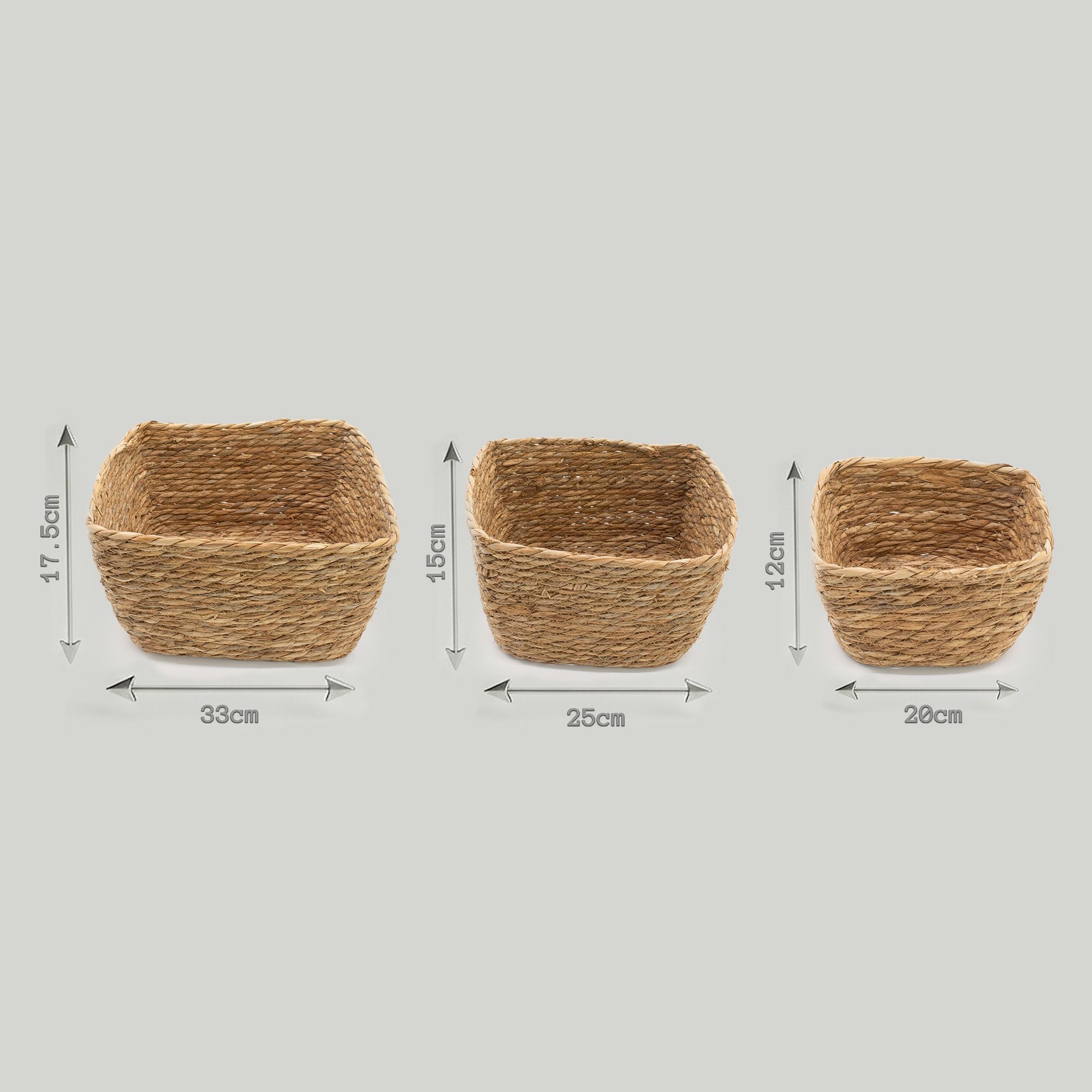 Set of 3 Natural Seagrass Square Baskets